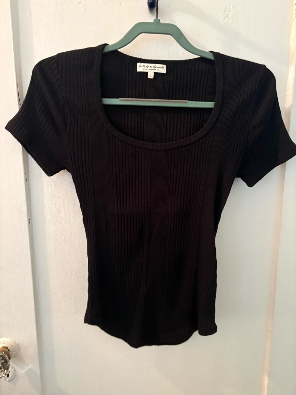 The Lady & The Sailor  Black Ribbed Scoop Neck Top